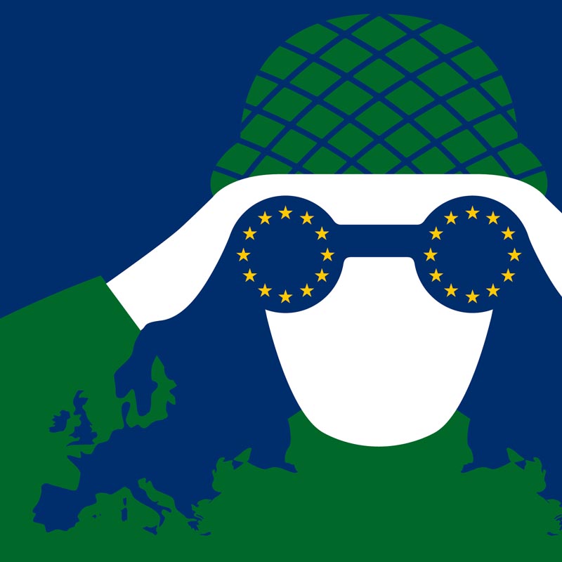 Silhouette of a soldier with the symbols of the European Union