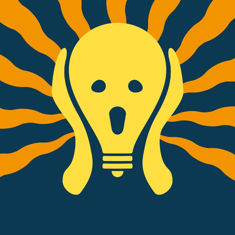 Version of Munch s Scream. A lightbulb head screams in horror at the price of light.