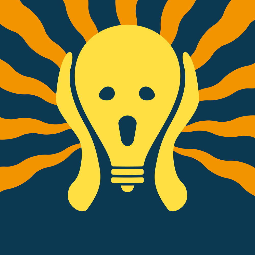 Version of Munch s Scream. A lightbulb head screams in horror at the price of light.