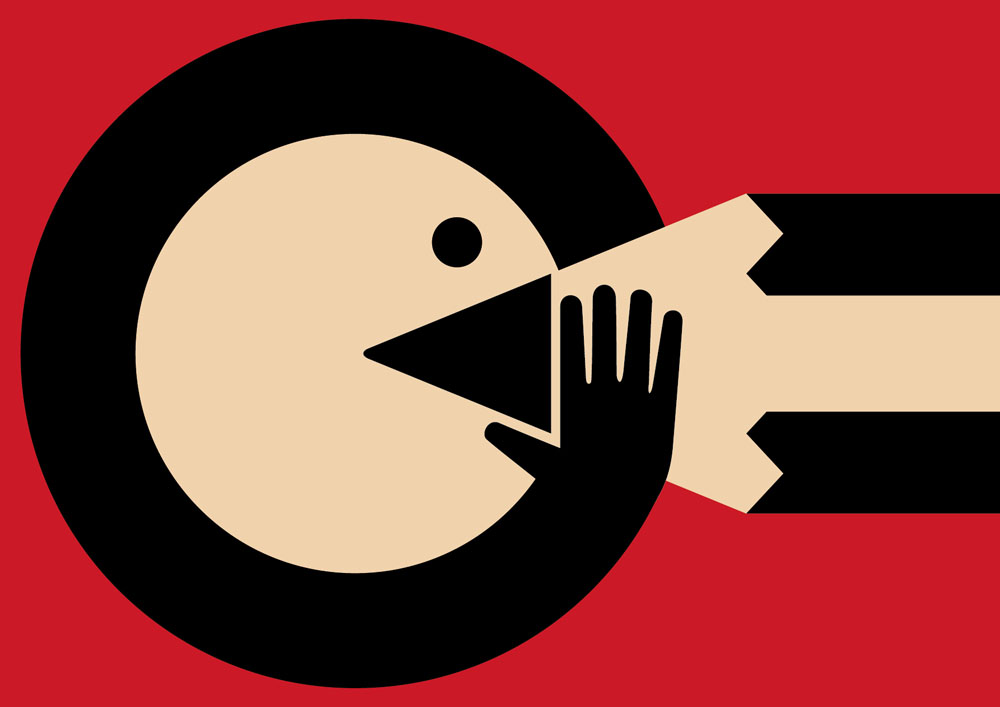 A person screaming, the triangle of the voice is a pencil tip