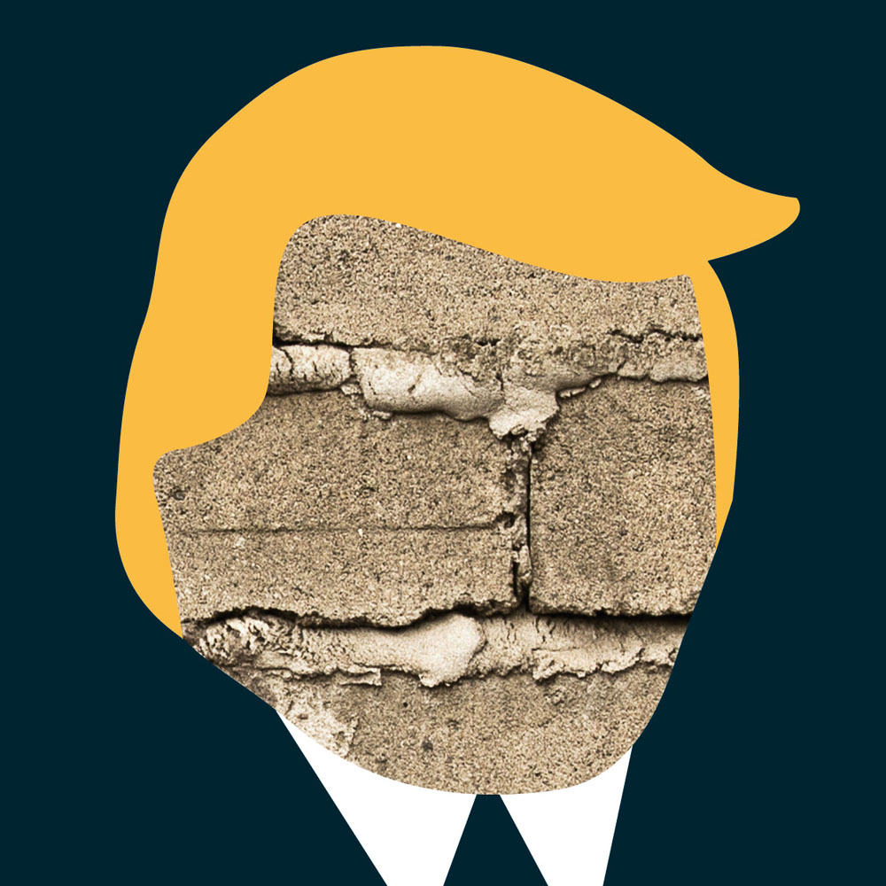 Trump portrait with concrete face